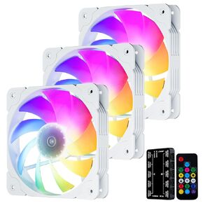 Vetroo SA-140 3-Pack 140mm Addressable RGB & PWM Motherboard Sync Computer PC Cooling Fans with Controller Low Noise High Performance 4-Pin 1200 RPM Hydraulic Bearing - White