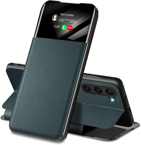 Migexxkj for Samsung Galaxy S23 Case Clear View S23 Case with Card Slot Kickstand Leather Flip Hard PC Shockproof Protective Phone Case Cover for Samsung Galaxy S23 5G (Black) in Saudi Arabia