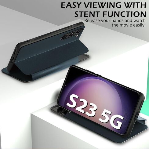 Migexxkj for Samsung Galaxy S23 Case Clear View S23 Case with Card Slot Kickstand Leather Flip Hard PC Shockproof Protective Phone Case Cover for Samsung Galaxy S23 5G (Black) in Saudi Arabia