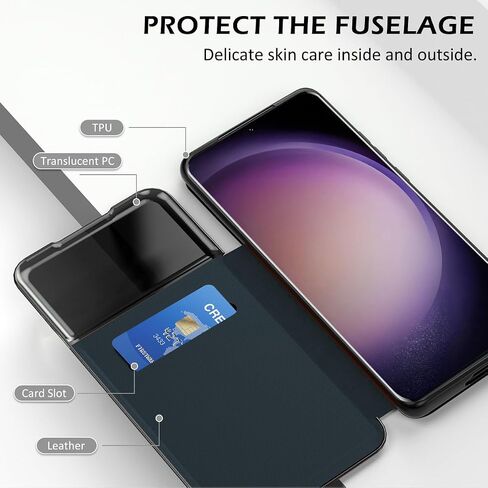 Migexxkj for Samsung Galaxy S23 Case Clear View S23 Case with Card Slot Kickstand Leather Flip Hard PC Shockproof Protective Phone Case Cover for Samsung Galaxy S23 5G (Black) in Saudi Arabia