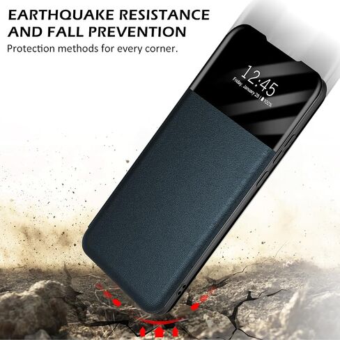 Migexxkj for Samsung Galaxy S23 Case Clear View S23 Case with Card Slot Kickstand Leather Flip Hard PC Shockproof Protective Phone Case Cover for Samsung Galaxy S23 5G (Black) in Saudi Arabia