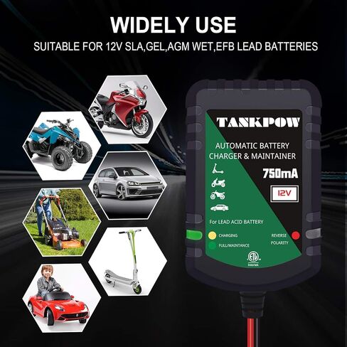 750mA Battery Charger,12V Car Battery Charger,Float Charger,Trickle Charger and Battery Maintainer for Automotive,Car,Motorcycle,Lawn Mower,SLA AGM Gel Lead-Acid Batteries in Kuwait
