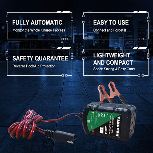 750mA Battery Charger,12V Car Battery Charger,Float Charger,Trickle Charger and Battery Maintainer for Automotive,Car,Motorcycle,Lawn Mower,SLA AGM Gel Lead-Acid Batteries in Kuwait