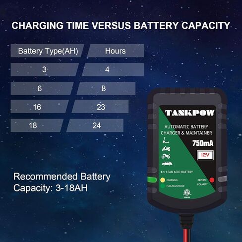 750mA Battery Charger,12V Car Battery Charger,Float Charger,Trickle Charger and Battery Maintainer for Automotive,Car,Motorcycle,Lawn Mower,SLA AGM Gel Lead-Acid Batteries in Kuwait