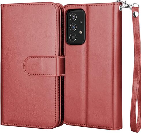 حافظة محفظة NJJEX لهاتف Samsung Galaxy A52S 5G / Galaxy A52 5G / Galaxy A52 [9 فتحات للبطاقات] حامل بطاقة الائتمان من جلد البولي يوريثان فليب [قابل للفصل] غطاء هاتف مغناطيسي وحبل [أسود] in Kuwait