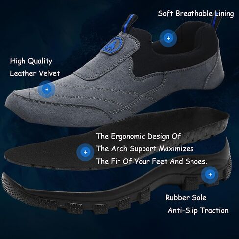 Men's Leather Comfortable and Breathable Orthopedic Hiking Shoes, Casual and Lightweight Slip-On Walking Boat Shoes, Outdoor Non-Slip Sneakers. in Saudi Arabia