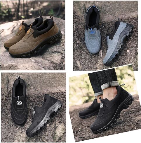 Men's Leather Comfortable and Breathable Orthopedic Hiking Shoes, Casual and Lightweight Slip-On Walking Boat Shoes, Outdoor Non-Slip Sneakers. in Saudi Arabia