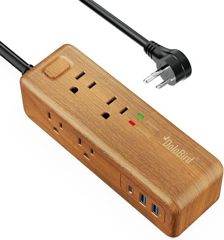 قطاع الطاقة عرام حامي 8 منافذ مع 2 منافذ USB-A + 1USB-C محطة شحن سلك تمديد طويل الزاوية اليمنى المقابس المسطحة قواطع دوائر للمنزل والمكتب وغرفة النوم (خشب فاتح USB-C) in Kuwait