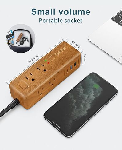 قطاع الطاقة عرام حامي 8 منافذ مع 2 منافذ USB-A + 1USB-C محطة شحن سلك تمديد طويل الزاوية اليمنى المقابس المسطحة قواطع دوائر للمنزل والمكتب وغرفة النوم (خشب فاتح USB-C) in Kuwait
