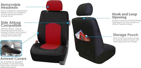 FH Group Universal Fit Full Set Faux Leather Car Seat Covers for Low Back Front Seat Covers, Airbag Compatible, Split Bench Rear Seat Cover for SUV, Sedan, Black in Saudi Arabia