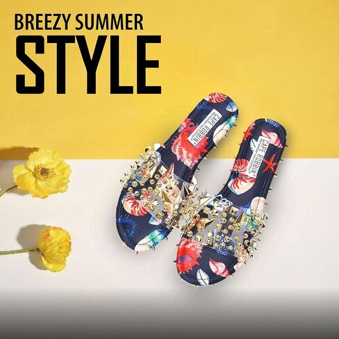 Cape Robbin Tonie Sandals Slides for Women, Studded Womens Mules Slip On Shoes in Kuwait