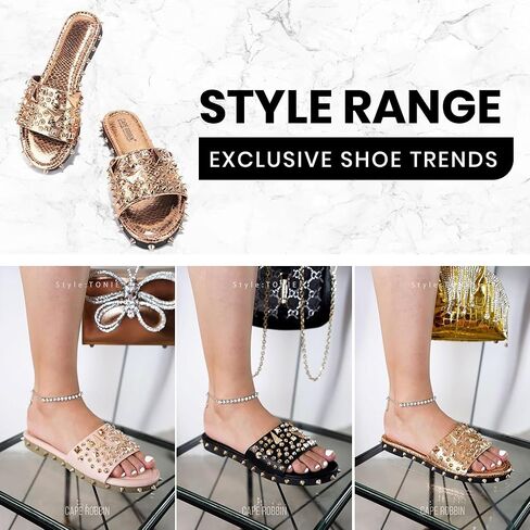 Cape Robbin Tonie Sandals Slides for Women, Studded Womens Mules Slip On Shoes in Kuwait