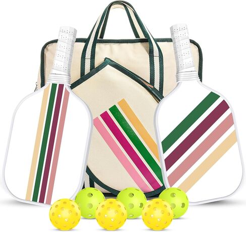 مجموعة مجاديف Pickleball Bag Pickleball، معتمدة من الولايات المتحدة الأمريكية، سطح من الألياف الزجاجية المتينة خفيفة الوزن ومتينة، حقيبة Pickleball، 4 كرات Pickleball، 2 مجاذيف كرة Pickleball من الألياف الزجاجية - مثالية للمبتدئين in Kuwait