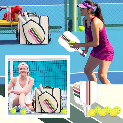 مجموعة مجاديف Pickleball Bag Pickleball، معتمدة من الولايات المتحدة الأمريكية، سطح من الألياف الزجاجية المتينة خفيفة الوزن ومتينة، حقيبة Pickleball، 4 كرات Pickleball، 2 مجاذيف كرة Pickleball من الألياف الزجاجية - مثالية للمبتدئين in Kuwait