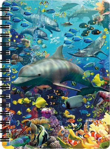 3D LiveLife Jotter - دولفين ديلايت من Deluxebase. دفتر ملاحظات حلزوني عدسي ثلاثي الأبعاد مقاس 6 × 4 مع صفحات ورقية معاد تدويرها. عمل فني مرخص من الفنان الشهير ديفيد بينفاوند in Saudi Arabia