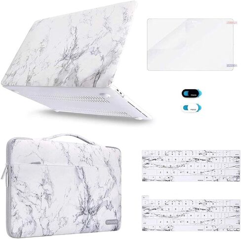 حافظة MOSISO متوافقة مع جهاز MacBook Pro 13 بوصة M2 2024، 2023، 2022-2016 A2338 M1 A2251 A2289 A2159 A1989 A1708 A1706، هيكل صلب من البلاستيك وحقيبة وغطاء لوحة المفاتيح وغطاء كاميرا الويب وواقي شاشة، رخام أبيض in Saudi Arabia