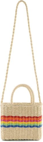 Ayliss المرأة حقيبة يد من القش حقيبة صغيرة من الخيزران حقيبة كتف الصيف الشاطئ Crossbody المنسوجة يدويا مقبض علوي حقائب يد من الخيزران in Kuwait