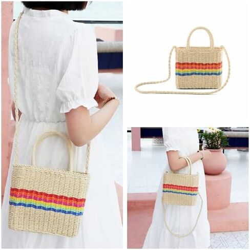 Ayliss المرأة حقيبة يد من القش حقيبة صغيرة من الخيزران حقيبة كتف الصيف الشاطئ Crossbody المنسوجة يدويا مقبض علوي حقائب يد من الخيزران in Kuwait