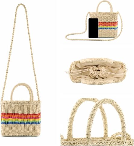 Ayliss المرأة حقيبة يد من القش حقيبة صغيرة من الخيزران حقيبة كتف الصيف الشاطئ Crossbody المنسوجة يدويا مقبض علوي حقائب يد من الخيزران in Kuwait