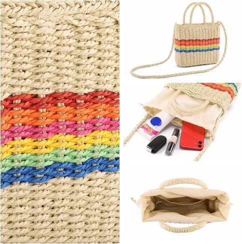 Ayliss المرأة حقيبة يد من القش حقيبة صغيرة من الخيزران حقيبة كتف الصيف الشاطئ Crossbody المنسوجة يدويا مقبض علوي حقائب يد من الخيزران in Kuwait