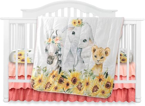 3PCS Crib Bedding Set Baby Minky Blanket Nursery Bed Skirt Set for Baby Girls & Boys (African Forests) in Saudi Arabia
