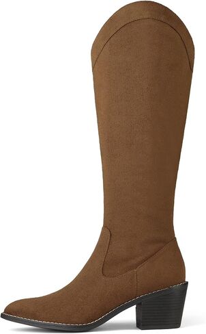 DREAM PAIRS Womens Cowboy Boots, Western Cowgirl Pull On Zipper Chunky Heel Pointed Toe Knee High Boots in Saudi Arabia
