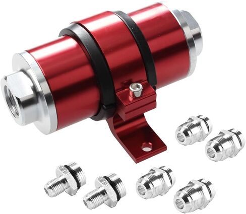 Fuel Filter Universal Red 30 Micron Billet Aluminum Inline Fuel/Petrol Filter Bracket AN6/AN8/AN10 Red Aluminum in Kuwait