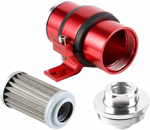 Fuel Filter Universal Red 30 Micron Billet Aluminum Inline Fuel/Petrol Filter Bracket AN6/AN8/AN10 Red Aluminum in Kuwait