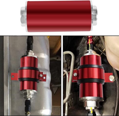 Fuel Filter Universal Red 30 Micron Billet Aluminum Inline Fuel/Petrol Filter Bracket AN6/AN8/AN10 Red Aluminum in Kuwait