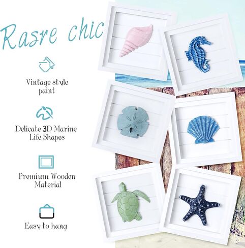 Set of 6 Coastal Beach Wall Decor 6.3" x 6.3" 3D Seashell Beach Wall Art Decor Shells and Starfish Decorations for Bathroom Bedroom Living Room Rustic Ocean Theme Beach House Seahorse Turtle Decor in Saudi Arabia