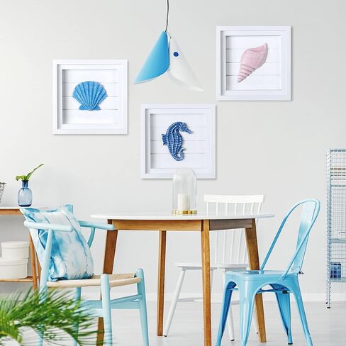Set of 6 Coastal Beach Wall Decor 6.3" x 6.3" 3D Seashell Beach Wall Art Decor Shells and Starfish Decorations for Bathroom Bedroom Living Room Rustic Ocean Theme Beach House Seahorse Turtle Decor in Saudi Arabia