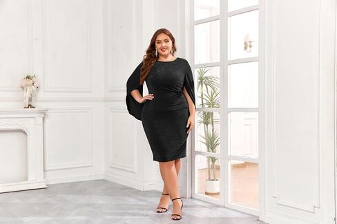Hanna Nikole Plus Size Cape Sleeve Dress for Women Midi Chiffon Cloak Club Dress in Saudi Arabia