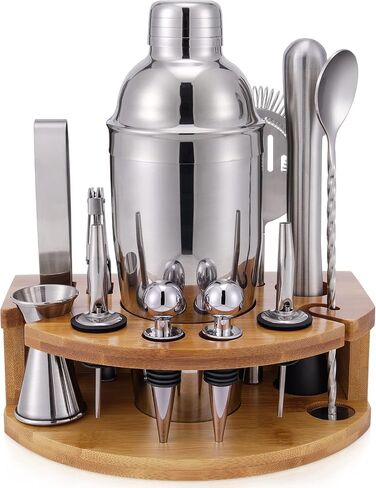 Bartender Kit with Bamboo Stand, 12 Piece 25oz Cocktail Shaker Set with All Essential Bar Tools Set for Drink Mixing, Ideal Gifts for Cocktail Lovers, Home Bar Bartending Kit with Cocktail Recipes in Saudi Arabia