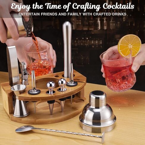 Bartender Kit with Bamboo Stand, 12 Piece 25oz Cocktail Shaker Set with All Essential Bar Tools Set for Drink Mixing, Ideal Gifts for Cocktail Lovers, Home Bar Bartending Kit with Cocktail Recipes in Saudi Arabia