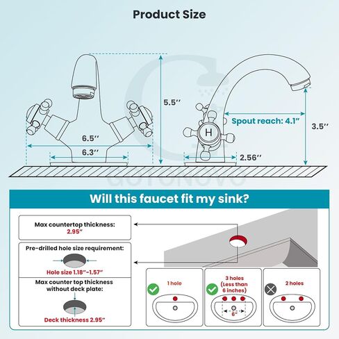 gotonovo Bathroom Sink Faucet Single Hole Double Cross Handle Knobs Lavatory Vessel Sink Mixer Tap Bathroom Faucet with Pop up Drain and Deck Cover Plate Polish Chrome in Saudi Arabia