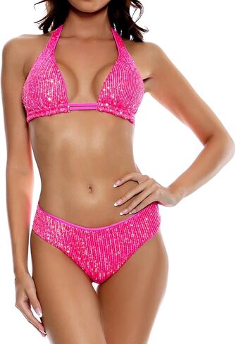 Women Sexy Sequin Bikini Set Glitter Bathing Suit Sexy Push Up Swimsuit Beachwear in Saudi Arabia