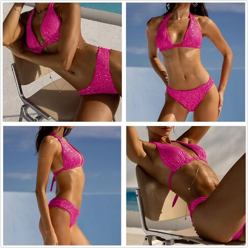 Women Sexy Sequin Bikini Set Glitter Bathing Suit Sexy Push Up Swimsuit Beachwear in Saudi Arabia