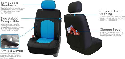 FH Group Universal Fit Full Set Faux Leather Car Seat Covers for Low Back Front Seat Covers, Airbag Compatible, Split Bench Rear Seat Cover for SUV, Sedan, Black in Saudi Arabia