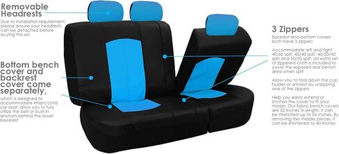 FH Group Universal Fit Full Set Faux Leather Car Seat Covers for Low Back Front Seat Covers, Airbag Compatible, Split Bench Rear Seat Cover for SUV, Sedan, Black in Saudi Arabia