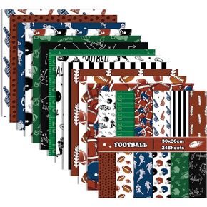 24 Sheets Rugby Theme Cardstock 12 Inches Double-Sided Pattern Scrapbook Paper Material Decorative Craft Paper Folded Flat for Card Making Junk Journal Planners Aesthetic Room Decor