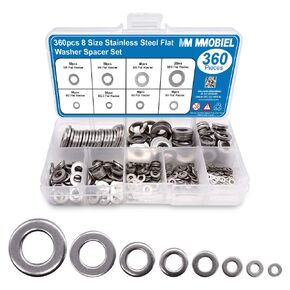 MMOBIEL Flat Washers Assortment Kit - 8 Sizes M2 M2.5 M3 M4 M5 M6 M8 M10-360 Pcs Stainless Steel Flat Washers for Home Decoration, Automotive, Machinery and More - Incl. Storage Box