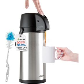 Thermal Coffee Airpot Carafe (101oz) | 17-Cup Insulated Thermos with Pump Beverage Dispenser | 20-Hour Hot and Cold Insulation | Stainless Steel Urn for Tea, Water, Coffee, Iced Drinks