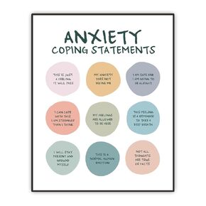 Anxiety Coping Statements Poster, Positive Quote Mental Health Wall Art, Office Therapy Wall Decor, School Counselor Office Decor, Educational Prints for Calming Corner Decorations, 8x10 Inch Unframed