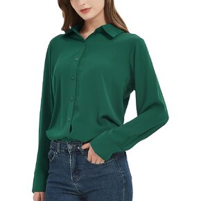 SPRING SEAON Women's Button Down Shirts Causal Collared Blouses Work Office Long Sleeve Chiffon Blouse for Ladies