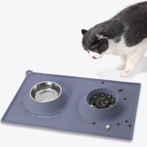 Cat Slow Feeder Bowl - Stainless Steel Cat Water Bowl & Food-Grade Silicone Interactive Puzzle Food Bowl with Mat - Whisker Relief/Bloat Stop/Non-Spill - for Kitten Puppy Small Dogs