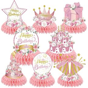 Flower Birthday Decorations - 8PCS Pink Flower Birthday Party Table Decorations Flower Honeycomb Centerpiece Decorations for Birthday Party Girls Women Spring Birthday Party Decor Supplies
