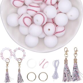 Baseball Silicone Beads for Keychain Making, 15mm Sport Silicone Beads Bulk with Tassel for Key Chain (Baseball) in Kuwait