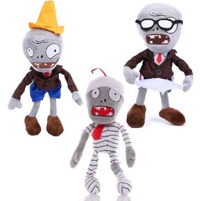 JHESAO 3 PCS Plants and Zombies Conehead Plush Sets Toy, 1 2 Stuffed Soft Newspaper Zombie Doll, Mummy PVZ Figure Doll New