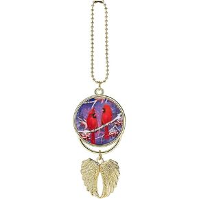Red Cardinal Bird Sits on Snowy Branches Car Hanging Pendant Rear View Mirror Charms Ornament Auto Accessories Decor