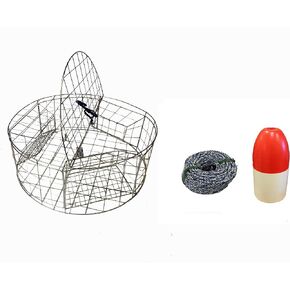 KUFA Stainless Steel Round Crab Trap with sacrificial Anode Zinc & 1/4" x100' Non-Lead Sinking Line with 5" x 11'' Red/White Float Combo (CT120+FWS100+ZIN1)